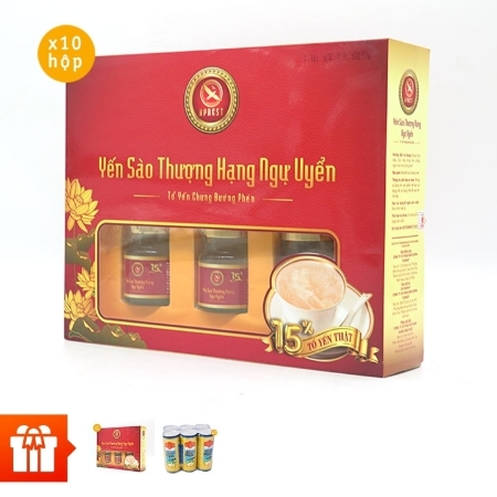 [VL,TĐV]HPNEST_Combo 10 Hộp Yến Sào Thượng Hạng Ngự Uyển 15% + 4 hộp cùng loại + 12 lon nước yến Fidinest