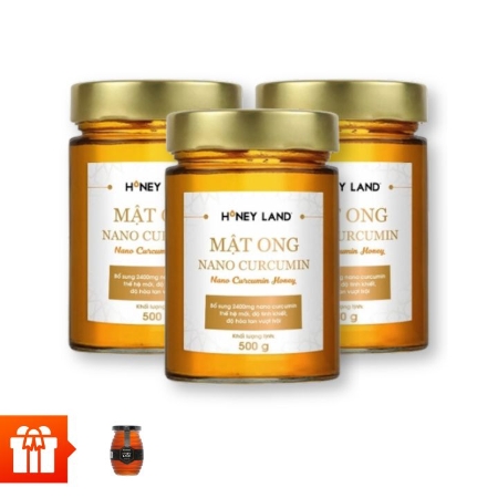 [30P]HONEYLAND - Combo 3 hũ mật ong Nano curcumin 500g + 1 hũ mật ong hoa rừng 250g 