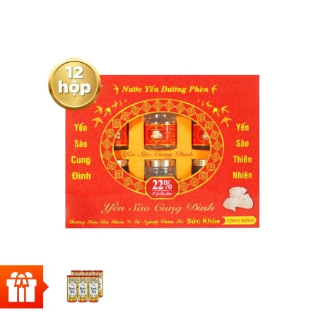 [Zopost-60P new] YẾN SÀO CUNG ĐÌNH - Bộ 12 hộp nước yến đường phèn 22% + 6 lon nước yến ngân nhĩ