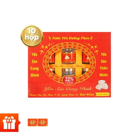 [Zopost-60P new] YẾN SÀO CUNG ĐÌNH - Combo 10 hộp yến đường phèn Cung Đình (22% yến)+ 2 hộp yến đường phèn Cung Đình (18% yến)