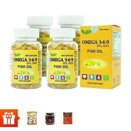 [VL 60P] NATURE GIFT - Combo 4 hộp TPBVSK Omega 369(100 viên/ hộp) + 1 Sữa đông trùng hạ thảo + 1 mật ong Honey land 230gr + 1 Kẹo sâm 