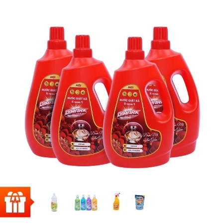 [BFD24 - Tiktok] DIMARK – Combo 4 can nước giặt xả cao cấp 3.6kg (Hương Đam mê thư giãn) Tặng 1 chai nước rửa chén hương chanh 750ml + 1 chai nước lau sàn 1L (mùi ngẫu nhiên) + 1 gói tẩy lồng giặt + 1 chai lau bếp 600ml