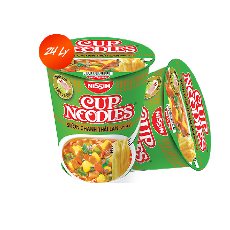 [EC]NISSIN -Thùng 24 Ly Mì Cup Noodles - Hương Vị Sườn Chanh Thái Lan (74 gr)