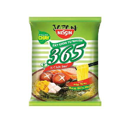 [EC]NISSIN -Thùng 30 Gói Mì Không Chiên 365 Chay - Hương Vị Súp Miso Rong Biển Nhật Bản (66gr) 