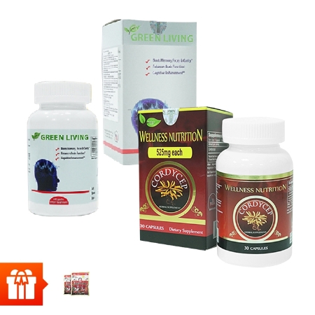 [30/4&1/5] Natural Gift - 2 hộp tuần hoàn não Green Living + 2 hộp TPBVSK Wellness Nutrition 30v