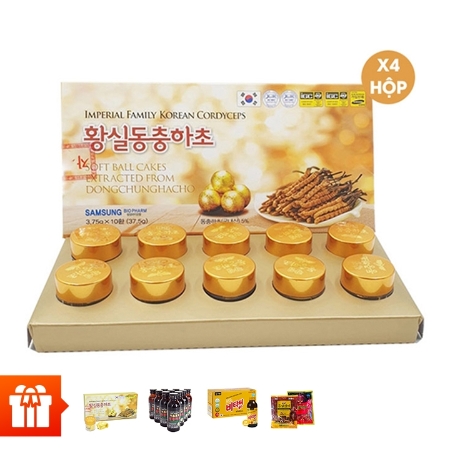 Combo 4 hộp TPBS viên đông trùng hạ thảo 3.75g x 10 viên/ Hộp+1 hộp TPBS viên đông trùng hạ thảo 3.75g x 10 viên/ Hộp+ 10 chai Nước đông trùng hạ thảo+10 chai TPBS 365X Vitamin C Gold 100ml/chai+ 02 gói Kẹo hồng sâm Hàn Quốc 200g/gói