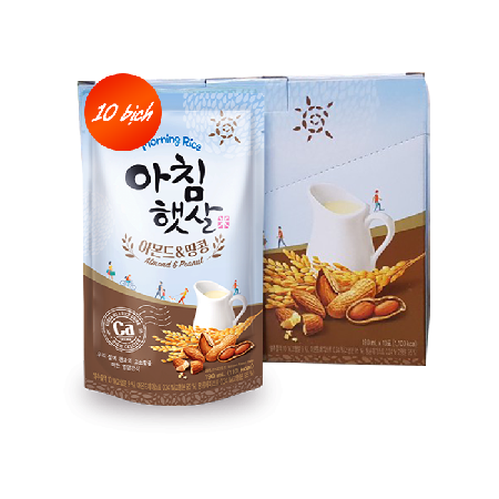 [EC] WOONGJIN-Morning rice almond & peanut- Hộp 10 túi nước gạo buổi sáng hạnh nhân và đậu phộng Hàn Quốc 190ml/túi