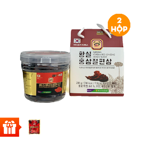 [OB]Combo 2 hộp Hồng Sâm Lát Tẩm Mật Ong (200g/ hộp) Imperial Korean Red Ginseng honey sliced + 2 gói kẹo sâm 200gr