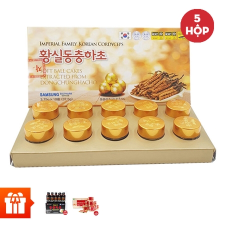 Combo 5  hộp TPBS viên đông trùng hạ thảo 3.75g x 10 viên/ Hộp+ 20 chai nước uống đông trùng hạ thảo ( 100ml/chai)+ 1 hộp Chè sâm Wongin-T 2gx100gói/hộp