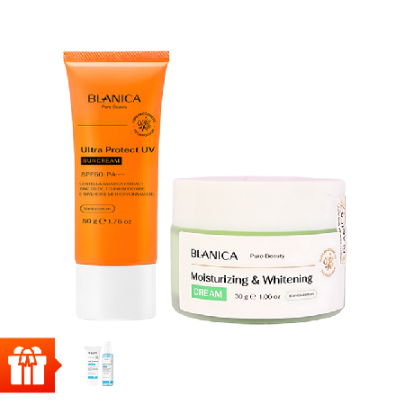 [WA] Kem dưỡng ẩm BLANICA 30g + Kem chống nắng nâng tone BLANICA 50g Tặng Nước hoa hồng BLANICA 150ml + Sữa rửa mặt BLANICA 120g