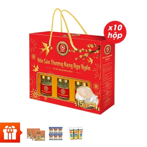 [HMT Quai xách] HPNEST_Combo 10 Hộp Yến Sào Thượng Hạng Ngự Uyển 15% + 2 Hộp Yến Sào Chưng Saffron 18% + 6 gói cháo yến cá hồi + 6 lon nước yến Fidinest