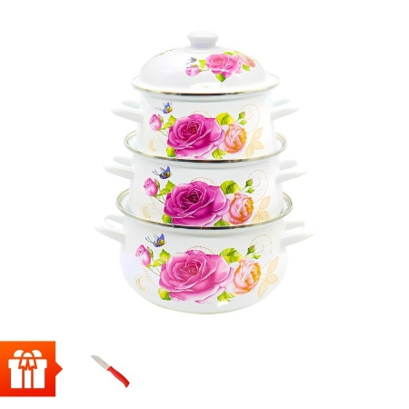 [NHMS] GALEN - Bộ 3 nồi men 18, 20, 24cm + 1 dao làm bếp dòng chuyên nghiệp Ramontina Pro (Nhỏ)