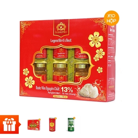 [MEGA 22]LEGEND NEST: Combo 10 hộp nước yến đường phèn 13% + 4 hộp cùng loại + 12 lon ngũ diệp sâm /lon yến