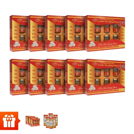 [Crazy 23] YẾN SÀO CUNG ĐÌNH-Bộ 10 hộp nước yến đường phèn( tổ yến 15%)+ 3 hộp cùng loại+ 6 lon yến Wonderfarm