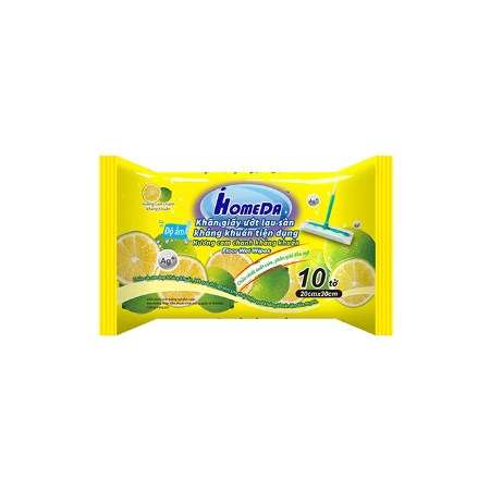 Combo IHOMEDA Tiện Dụng  - 3  Khăn giấy ướt lau sàn kháng khuẩn hương hoa & cam chanh ( 10 tờ) + Chổi quét bụi 