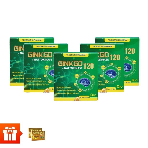  TX-Combo 5 hộp bổ não, ngăn ngừa tai biến Ginkgo & Nattokinase 120 (100viên) + 2 hộp Silymarin Extra Max thải độc gan (30 viên)