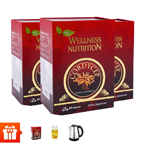 [Super Weekend]NATURE GIFT - Combo 3 hộp TPBVSK Viên đông trùng hạ thảo Wellness Nutrition (90 viên/ hộp)+1 hộp cùng loại + 1 hộp Omega369 30v + 1 ấm đun siêu tốc