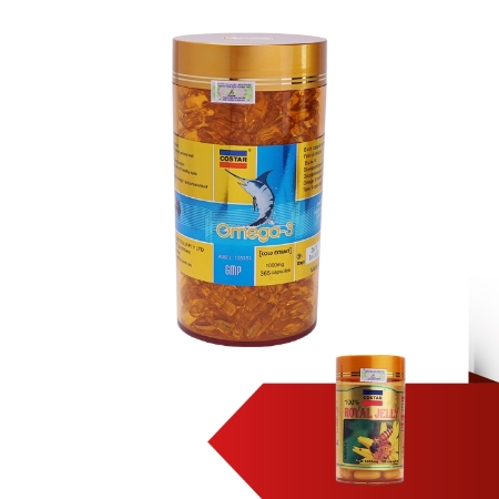 [Import]COSTAR – Dầu cá Omega 3 (365v/hộp)+1 hộp sữa ong chúa COSTAR (100v/hộp)+2 gói kẹo hồng sâm