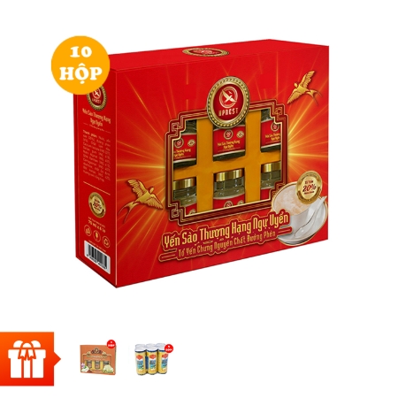 HPNEST_Combo 10 Hộp Yến Sào Thượng Hạng Ngự Uyển 20%+ 2 Hộp Yến Sào Chưng Saffron 18% + 6 lon nước yến Fidinest