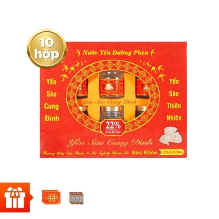 [PNVN] YẾN SÀO CUNG ĐÌNH - Combo 10 hộp yến đường phèn Cung Đình (22% yến) + 2 hộp yến đường phèn Cung Đình (18% yến) + 6 lon Ngân Nhĩ 