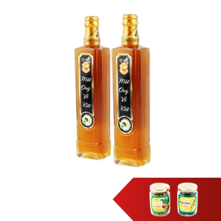 [CRF]Combo 2 chai mật ong nguyên chất Võ Kiệt (500ml/chai)+2 hủ viên nghệ mật ong vàng/đen (120g/hủ)