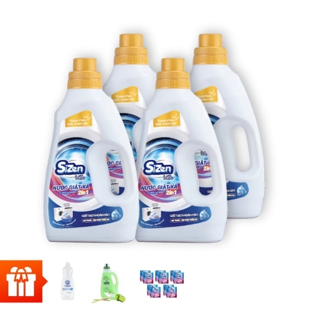 EZ - Combo 4 can nước giặt xả SIZEN 2.7kg + 1 chai nước rửa chén EZ Clean 800gr chiết xuất muối biển + 1 chai nước lau sàn 365 Max Botany 1.25L + 10 túi nước xả vải Sizen 20ml