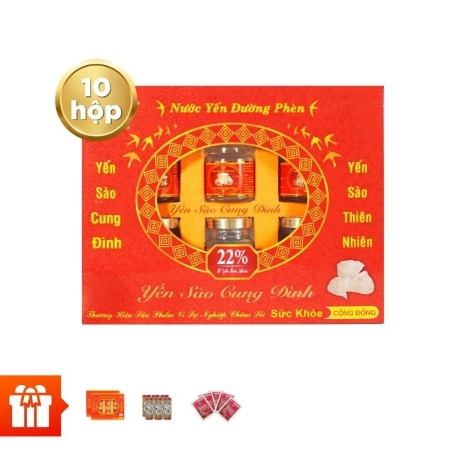 [SHMS] YẾN SÀO CUNG ĐÌNH - Combo 10 hộp yến đường phèn Cung Đình (22% yến) + 2 hộp yến đường phèn Cung Đình (18% yến) +  6 lon nước yến Ngân Nhĩ Wonderfarm + 5 gói nước hồng sâm