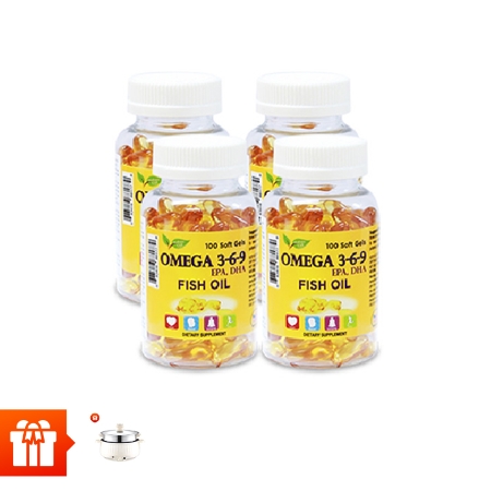 [Xmast 60p] Combo 4 hộp TPBVSK Omega 369(100 viên/ hộp )+ 1 nồi hấp lẩu Mishio
