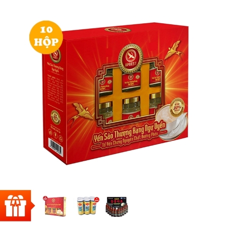 [GS]HPNEST_Combo 10 Hộp Yến Sào Thượng Hạng Ngự Uyển 20%+ 2 Hộp Yến Sào Chưng Saffron 18% + 6 lon nước yến Fidinest