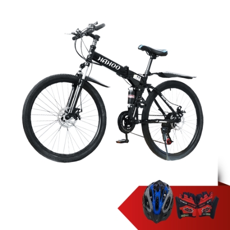 HAHOO - XE ĐẠP GẤP THỂ THAO + 1 nón bảo hiểm xe đạp + 1 đôi găng tay xe đạp