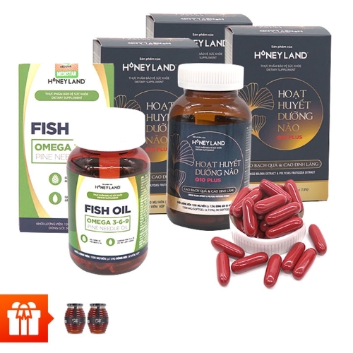 [Normal] Combo 4  hoạt huyết dưỡng não Q10 plus 90v + 2 Fish oil omegan 3-6-9 pine needle oil 30 viên + 2 Mật ong hoa Rừng 250g (Khuyến mãi)