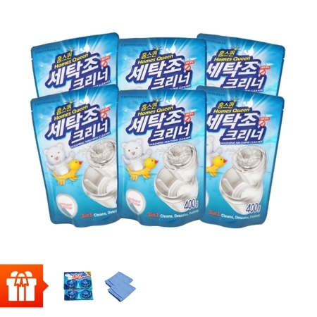 Homes Queen_Bộ 6 gói bột tẩy lồng máy giặt + 4 viên tẩy bồn cầu + 2 khăn