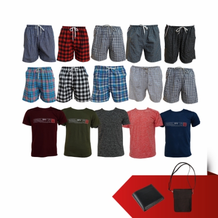 BOYDY - Combo 10 quần đùi nam có túi + 5 áo thun + túi đeo chéo+ 1 ví