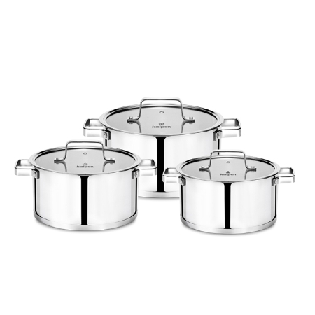 KALPEN - Bộ nồi Inox 3 chiếc có vung kính Kalpen KP-3568X+Máy xay thịt OFOOD