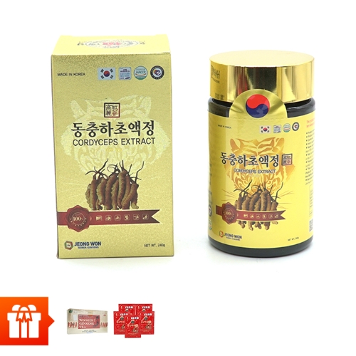 Combo 2 hũ cao đông trùng hạ thảo Jeong Won ( 240gr) + 1 hộp trà sâm 200gr  + 5 gói hồng sâm nước Qlus ( 50ml)