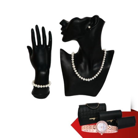 VAADOO-Bộ trang sức ngọc trai + 3 túi xách nữ (3 kích thước)+1 đồng hồ thời trang nữ