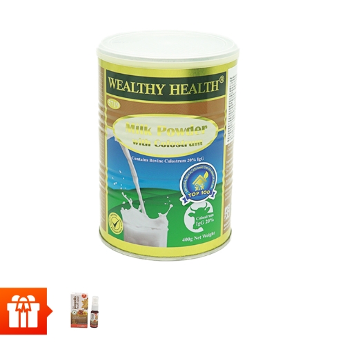 1 lon bột sữa non Wealthy Healthy 400g +1 chai xịt keo ong Royal Bee maxi propolis mouth spray Thái Lan 20ml