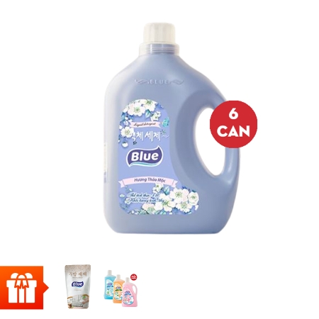 Combo 6 Can nước giặt BLue 2kg hương Thảo Mộc+ 1 Nước rửa chén Blue 800g hương Ngũ Cốc+  1 Nước thơm lau sàn nhà 1L (hương: Sả Chanh,Quế,Bianca )