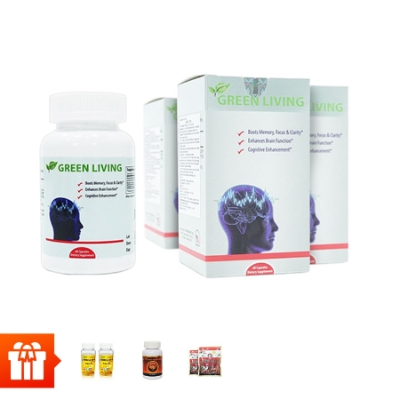 Combo 4 hộp TPBVSK Green Living - hỗ trợ tăng cường tuần hoàn não (60 viên/ hộp) + 2 hộp dầu cá Omega369 (30v) +1 hộp viên đông trùng Wellness Nutrition (30v) + 2 gói kẹo hồng sâm 