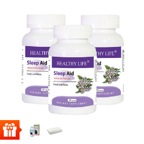 RS Combo 3 hộp Hỗ trợ giấc ngủ Healthy Life Sleep Aid (60v/h)+ 1 hộp bổ não 60v + 2 gối cao su non