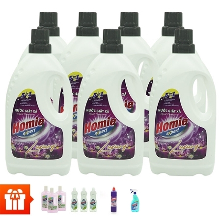 [OB] HOMIE – Bộ 7 Chai Nước giặt xả Luxury 2kg/chai + 3 Chai nước rửa chén thiên nhiên 750g/chai + 3 Chai Lau sàn thiên nhiên 1 lít /chai+ 1 Chai tẩy nhà tắm 900ml + 1 chai lau kính 580ml