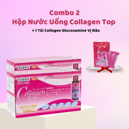 [OB BFD] Combo 2 Hộp Nước Uống Collagen Top + 1 Túi Thạch Collagen Glucosamine Vị Đào