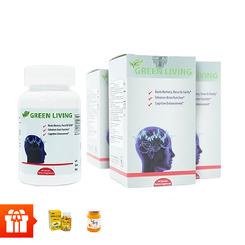 RS NATURE GIFT - Combo 4 hộp TPBVSK Green Living - hỗ trợ tăng cường tuần hoàn não (60 viên/ hộp)  + 1 hộp Omega 3 100v + 1 hũ Chanh mật ong 580gr 