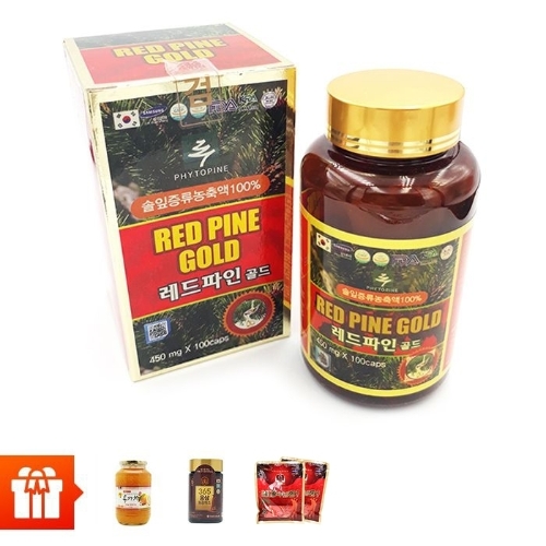  RED PINE GOLD-Tinh dầu thông đỏ ( 100 viên/ hộp)+1 lọ chiết xuất hồng sâm Hàn Quốc và đông trùng hạ thảo (250g) + 1 hũ trà mật ong chanh 1000g + 2 gói  kẹo sâm ( 200g/gói)