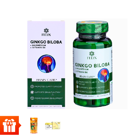 [nor] FELIX- Combo 2 hộp Ginkgo Biloba Magnesium Vitamin B6 - Giúp Tăng Cường Tuần Hoàn Não 60 viên + 2 hộp sữa ong chúa 60v + 1 kem dưỡng da nhau thai cừu Costar Sheep Placenta cream