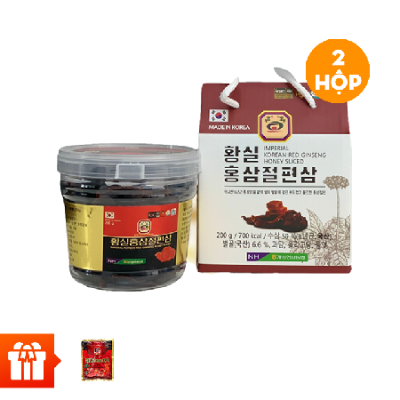 Combo 2 hộp Hồng Sâm Lát Tẩm Mật Ong (200g/ hộp) Imperial Korean Red Ginseng honey sliced + 2 gói kẹo sâm 200gr