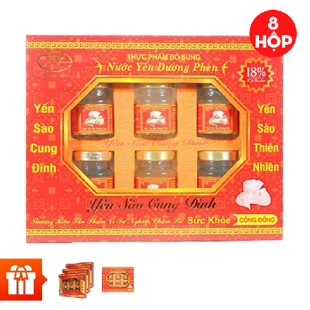 [VULAN] YẾN SÀO CUNG ĐÌNH-Bộ 8 hộp nước yến đường phèn( tổ yến 18%)+1 hộp cùng loại+ 3 hộp nước  yến sào đường phèn 15% 