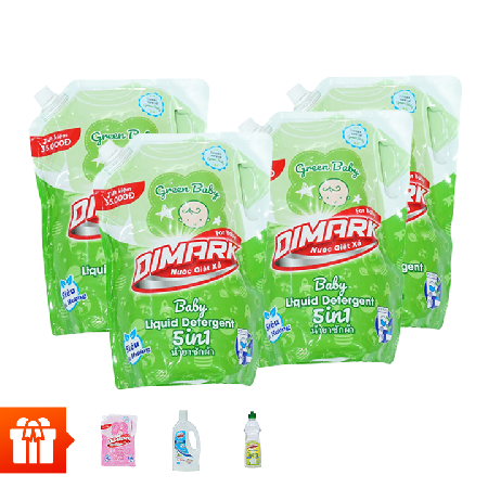 DIMARK - Combo 4 túi nước giặt xả Green Baby 1.8L Tặng 1 túi nước giặt xả Pink Baby 1.8L + 1 lau sàn Baby 1L + 1 rửa chén chanh 400g