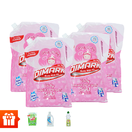 DIMARK - Combo 4 túi nước giặt xả Pink Baby 1.8L Tặng 1 túi nước giặt xả Green Baby 1.8L + 1 lau sàn Baby 1L + 1 rửa chén chanh 400g