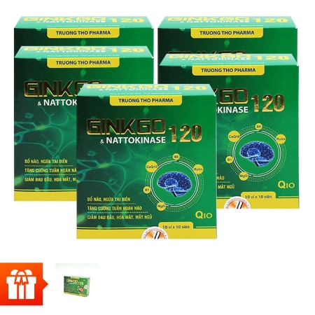  TX-Combo 5 hộp bổ não, ngăn ngừa tai biến Ginkgo & Nattokinase 120 (100viên)  + 1 hộp Ginkgo & Nattokinase 120 (30viên)